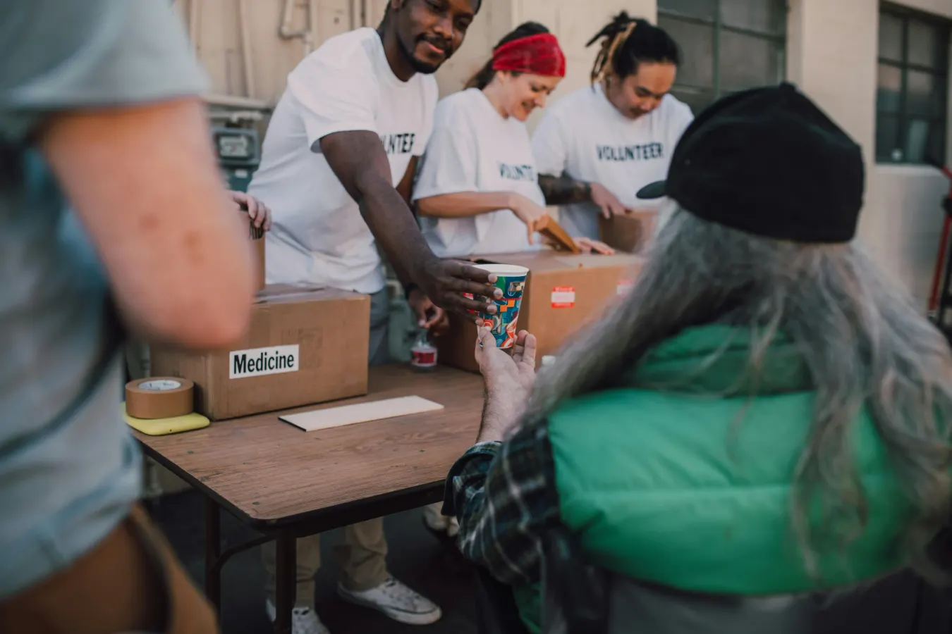 Volunteers distributing supplies
